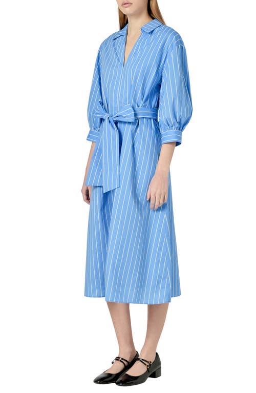 ENGLISH FACTORY ENGLISH FACTORY STRIPE BLOUSON SLEEVE COTTON MIDI SHIRTDRESS