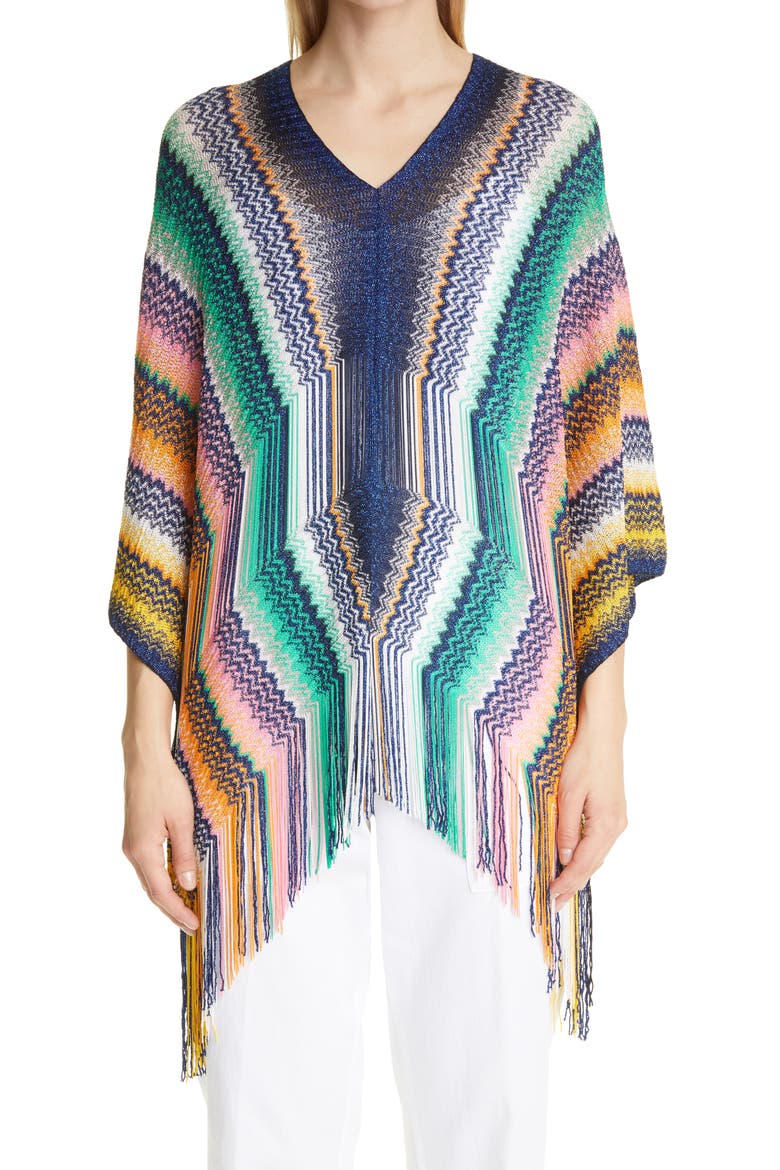 Metallic Zigzag Poncho, Main, color, BLUE MULTI