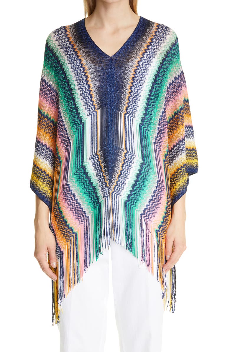 Missoni Metallic Zigzag Poncho, Main, color, 