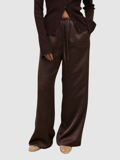 Breya Satin Drawstring Wide Leg Trousers