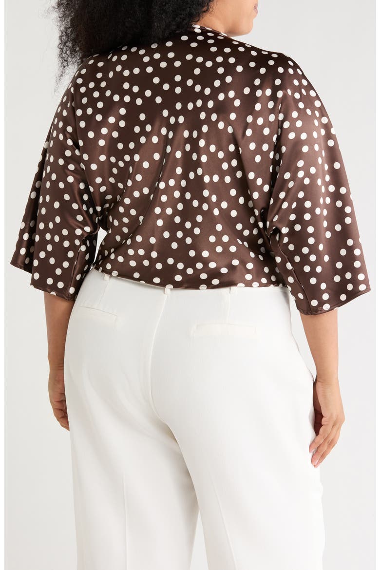 Polka Dot Front Twist Top, Alternate, color, BROWN