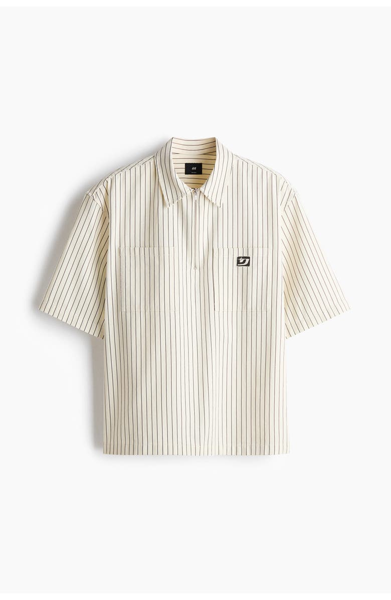 H&M Relaxed Fit Zip-top Twill Shirt, Main, color, Cream/Striped