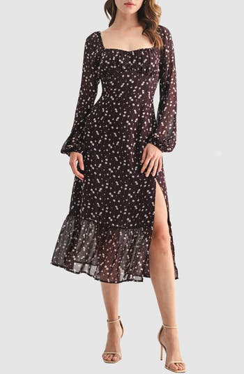 All in Favor Floral Long Sleeve Ruffle Hem Midi Dress | Nordstromrack