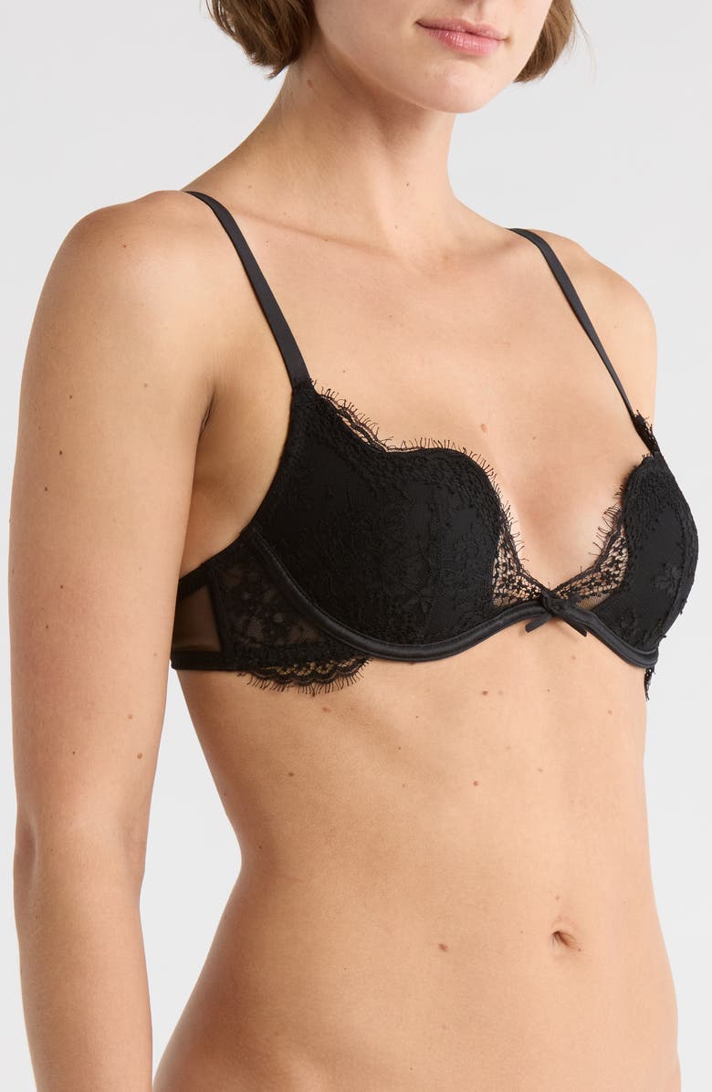Fleur Du Mal Frankie Underwire Lace Plunge Demi Bra, Alternate, color, Black