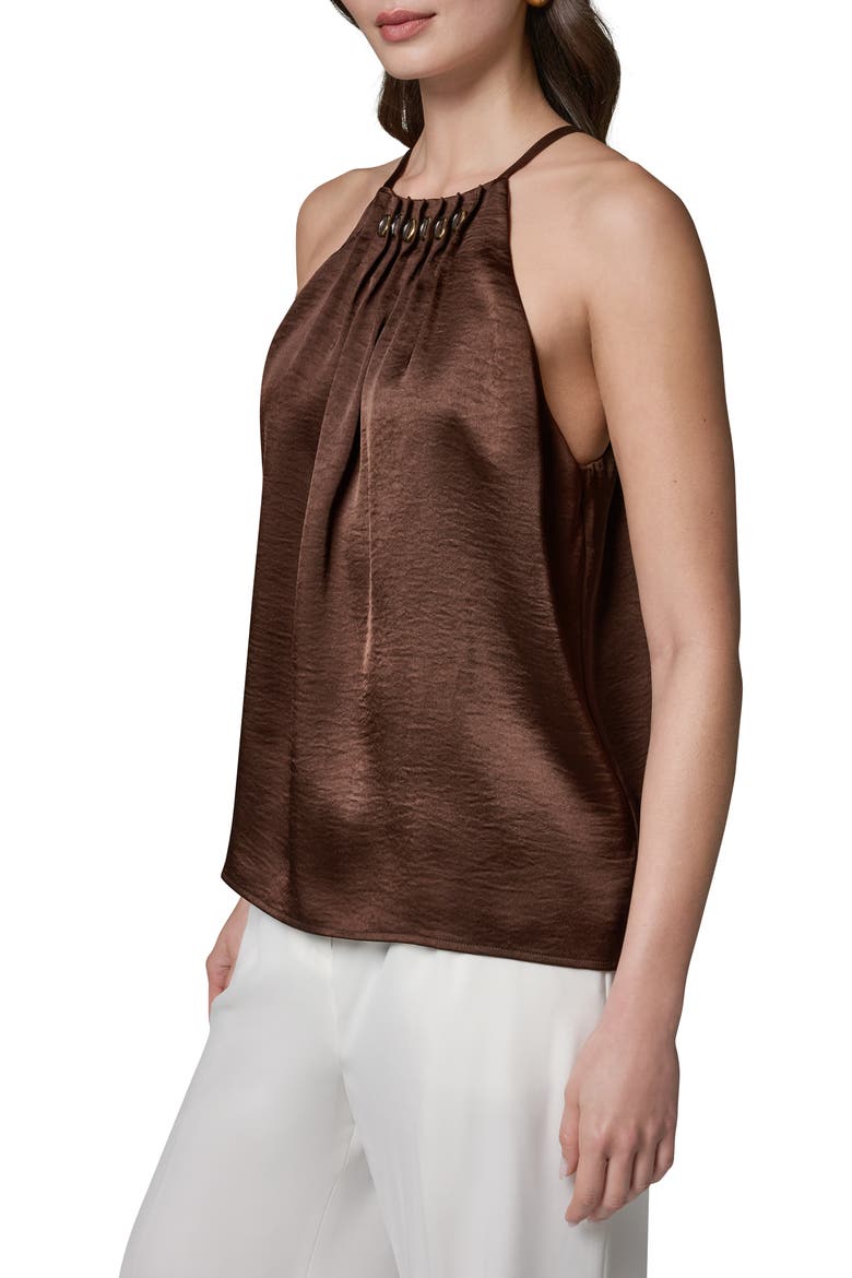 Pleated Embellished Satin Camisole, Alternate, color, CANYON