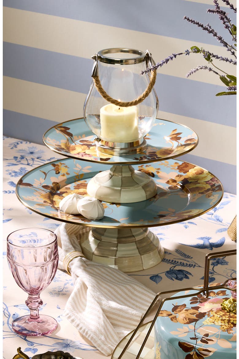 Wild Rose Slate Large Pedestal Platter, Alternate, color, BLUE