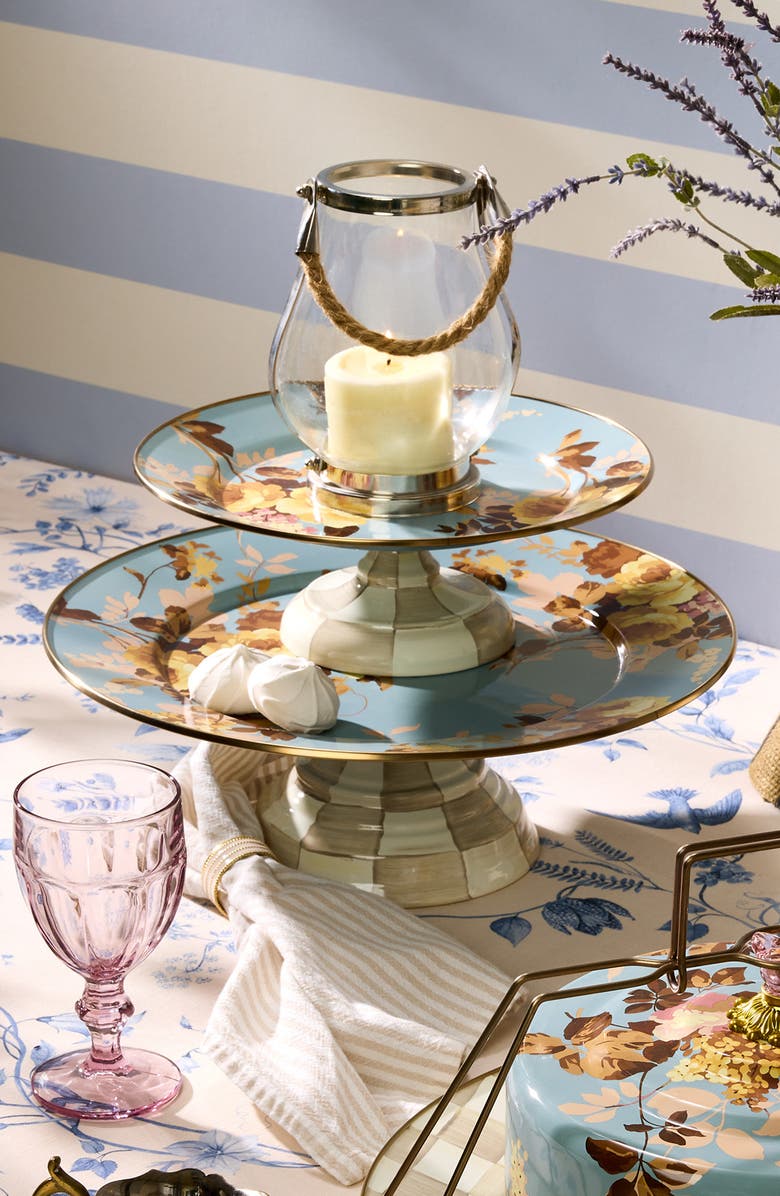 MACKENZIE CHILDS Wild Rose Slate Large Pedestal Platter, Alternate, color, Blue