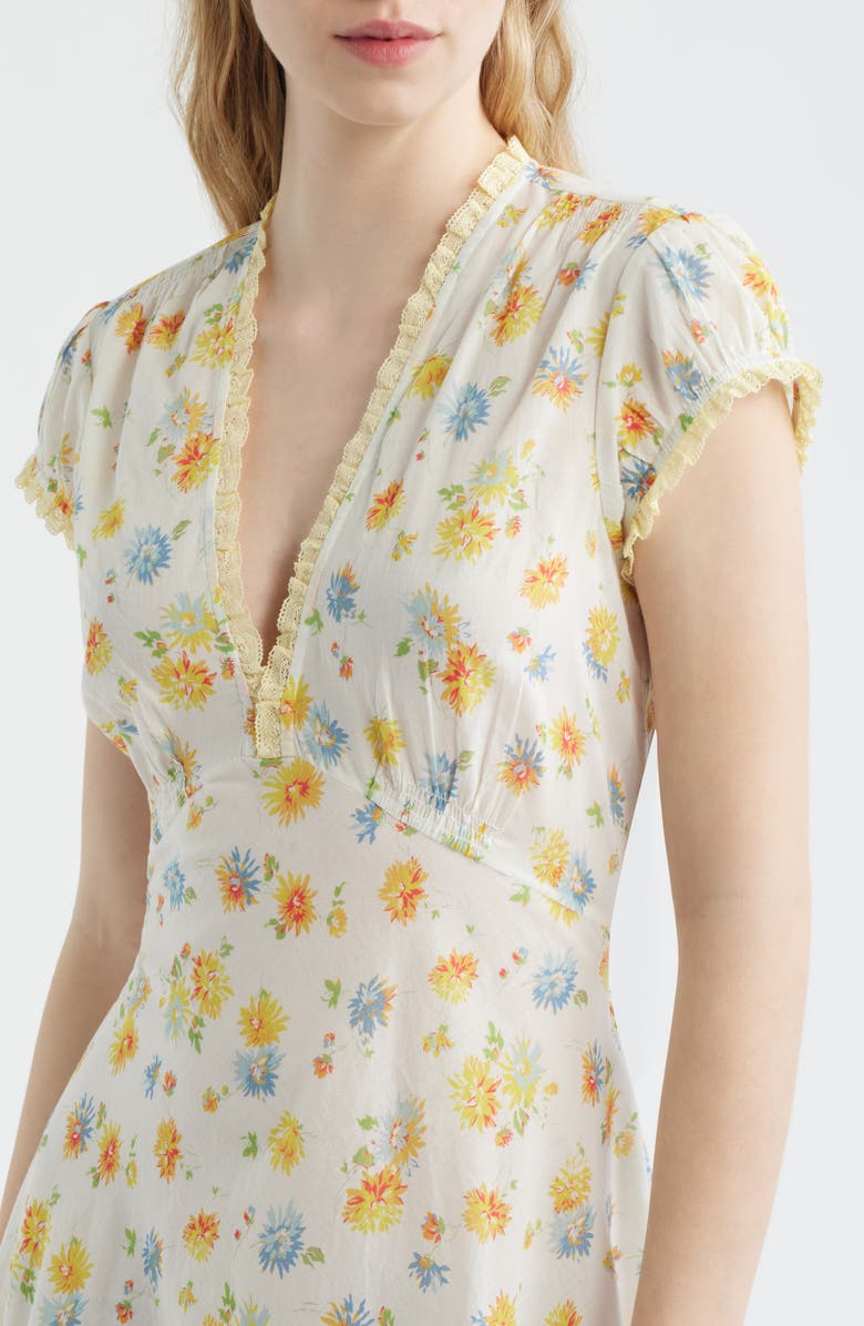 DÔEN Helia Floral Print Voile Midi Dress, Alternate, color, Dahlia Floral