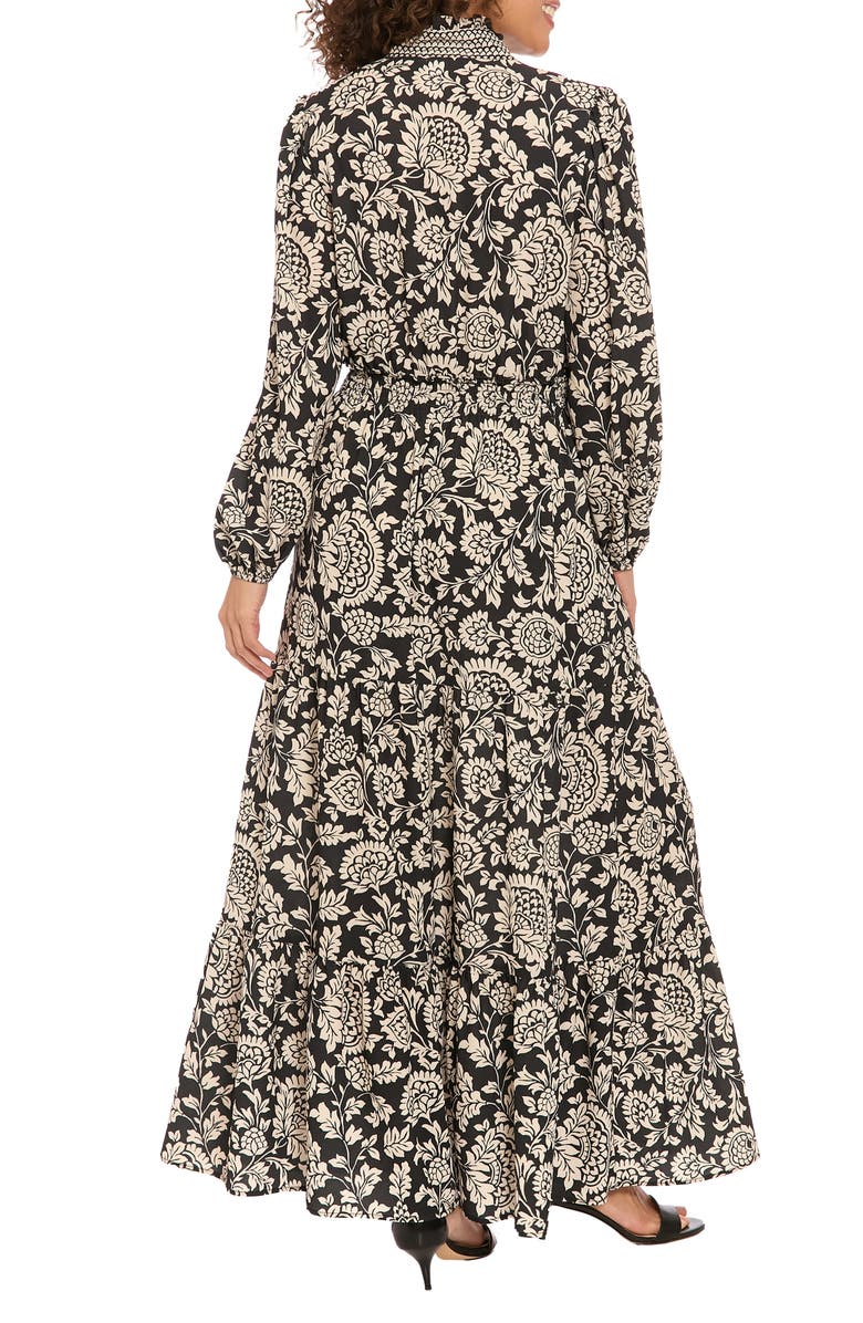 London Times Long Sleeve Bubble Crepe Tiered Maxi Dress, Alternate, color, Black/ Bone