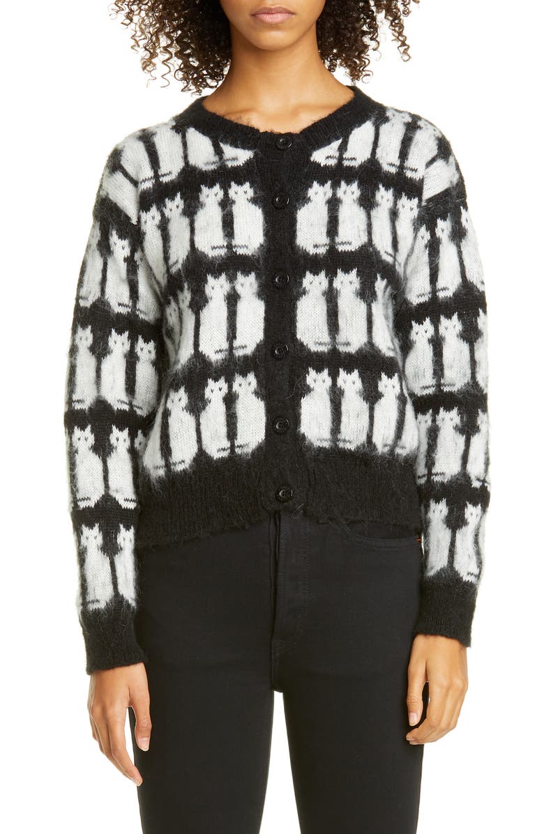 Ashley Williams Cat Jacquard Mohair Cardigan, Main, color, 