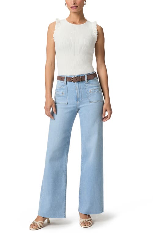 Shop Paige Anessa Raw Hem Welt Pocket High Waist Wide Leg Jeans