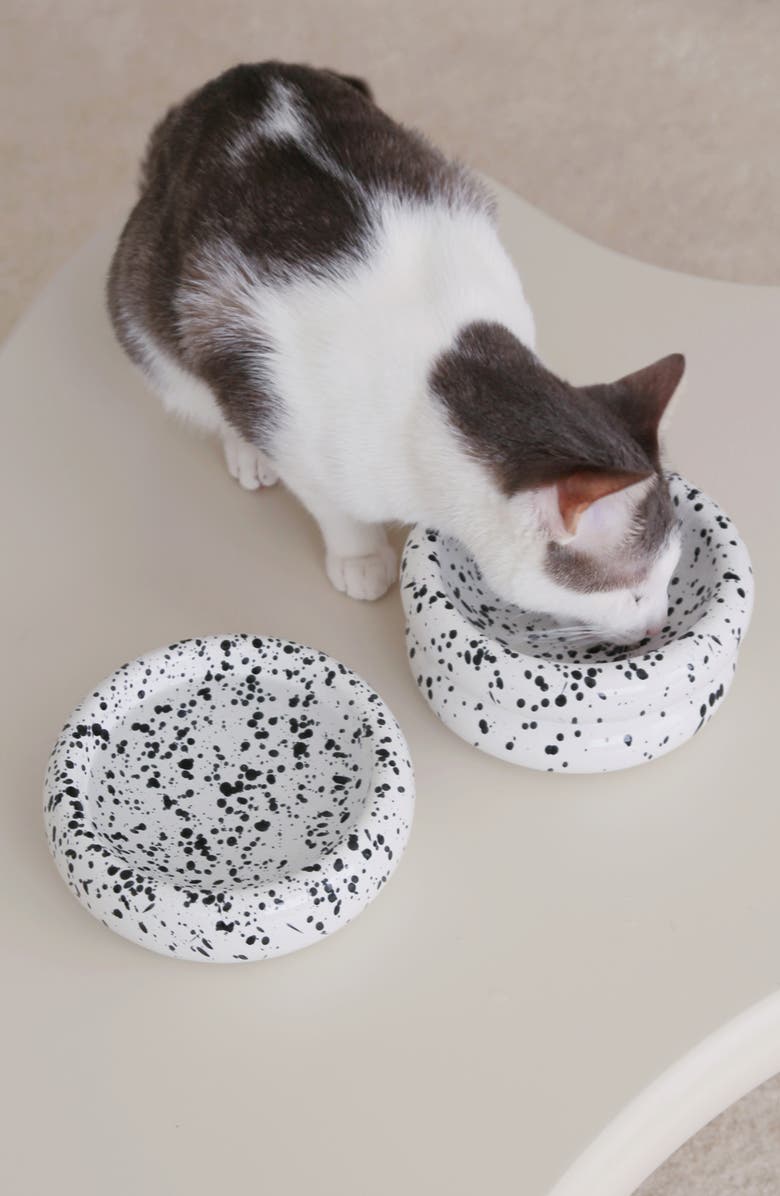 Catenary Ink Elevated Halo Cat Bowl, Alternate, color, White With Black Ink Splatter