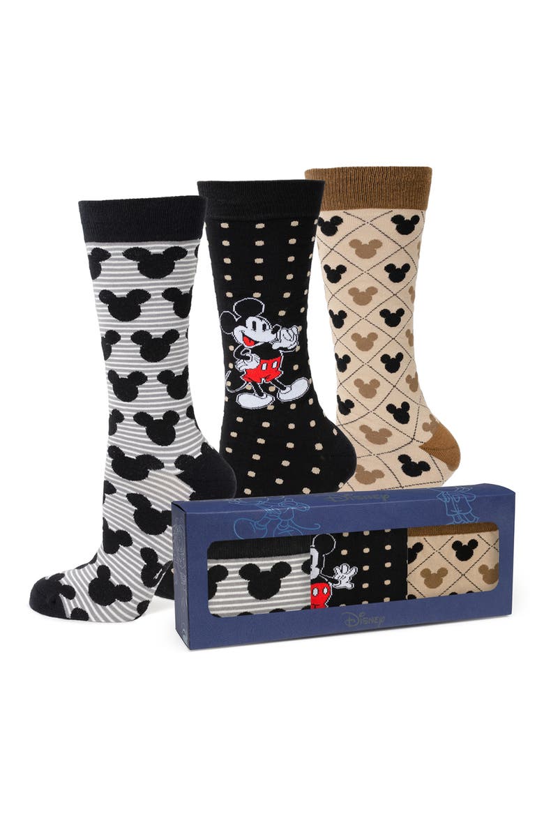 x Disney Mickey & Friends Assorted 3-Pack Cotton Blend Dress Socks & Lapel Pin Gift Box Set, Alternate, color, MICKEY MULTI