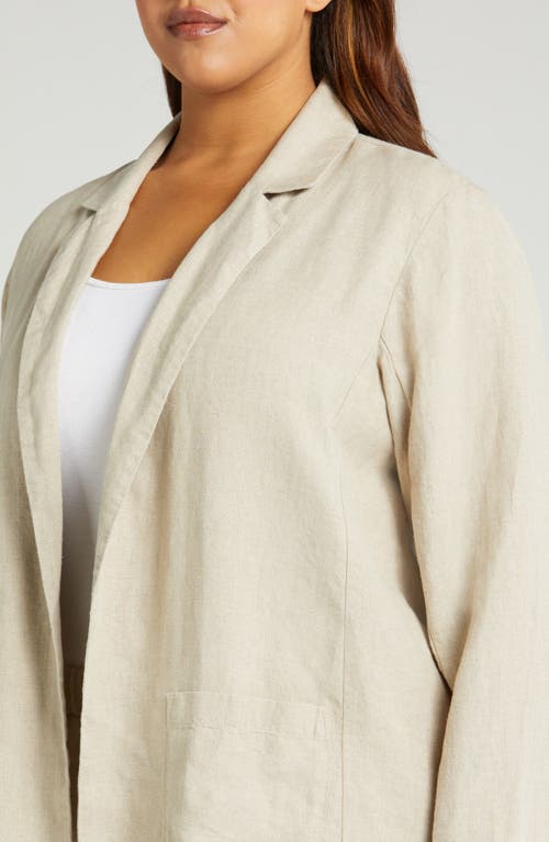 Shop Eileen Fisher Notch Collar Organic Linen Open Front Blazer In Undyed Natural