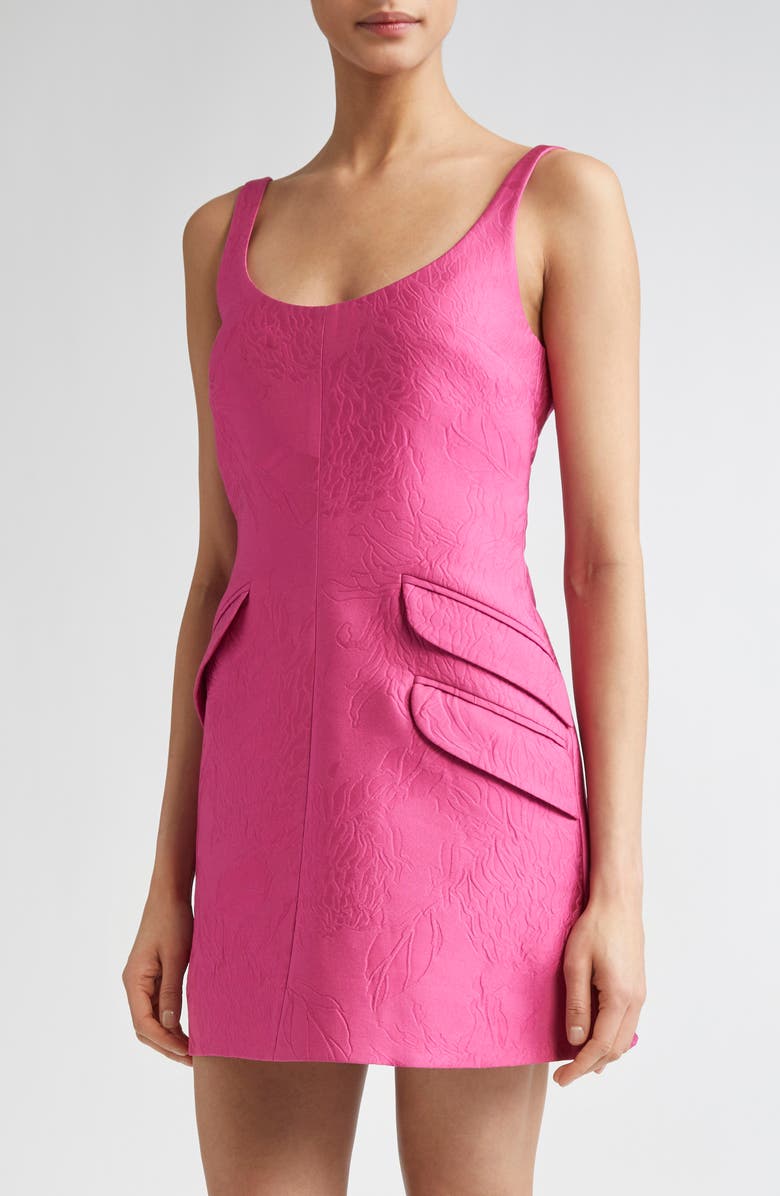 Emilia Wickstead Talia Floral Cloqué Minidress, Alternate, color, Hot Pink