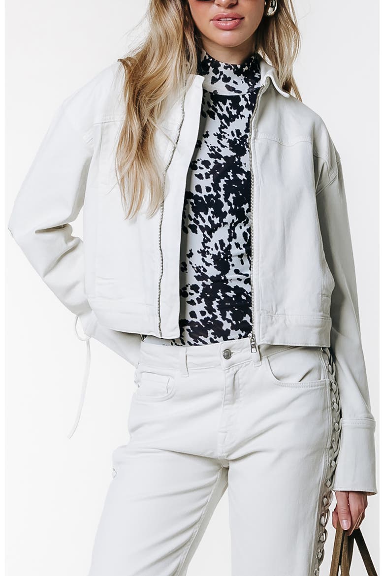 Olaine Braided Sleeve Denim Blouse, Main, color, White