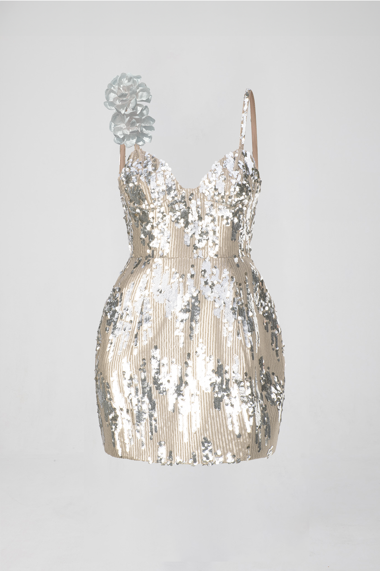 Vera Mini Dress, Alternate, color, Nude/Gunmetal