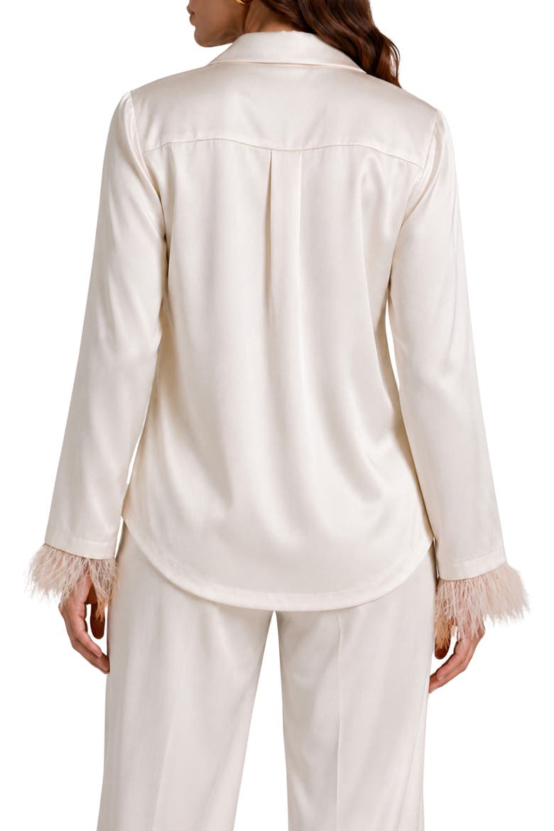 Laine Feather Trim Satin Button-Up Top, Alternate, color, IVORY
