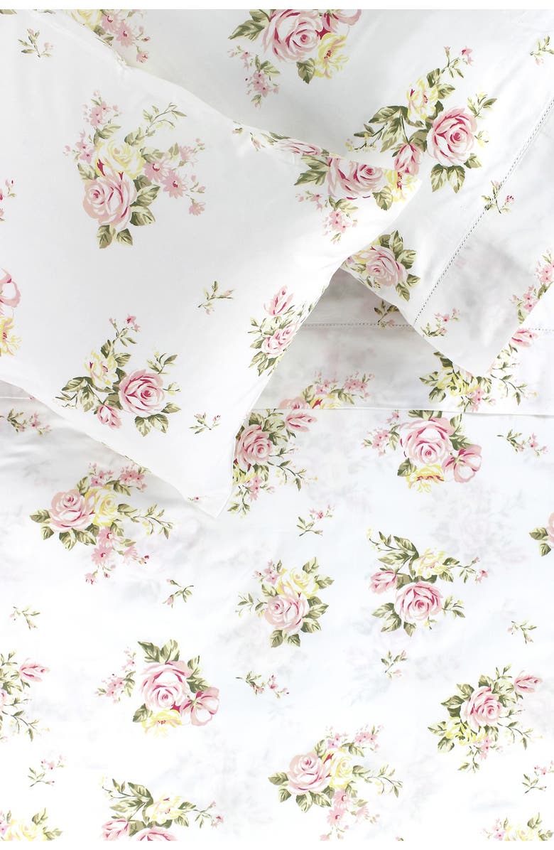 MELANGE HOME Rose Bouquet 400 Thread Count Cotton Sheet Set, Alternate, color, White/ Pink