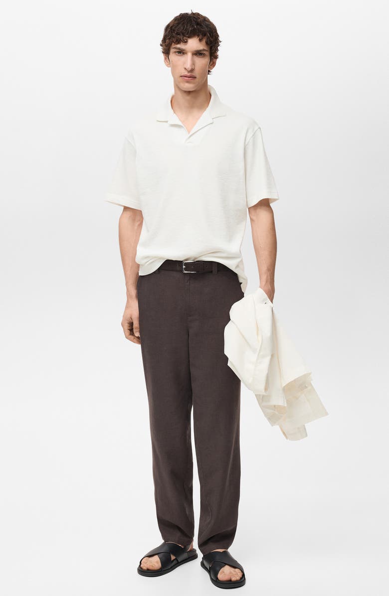 MANGO Relaxed Fit Textured Cotton Polo, Alternate, color, Ecru