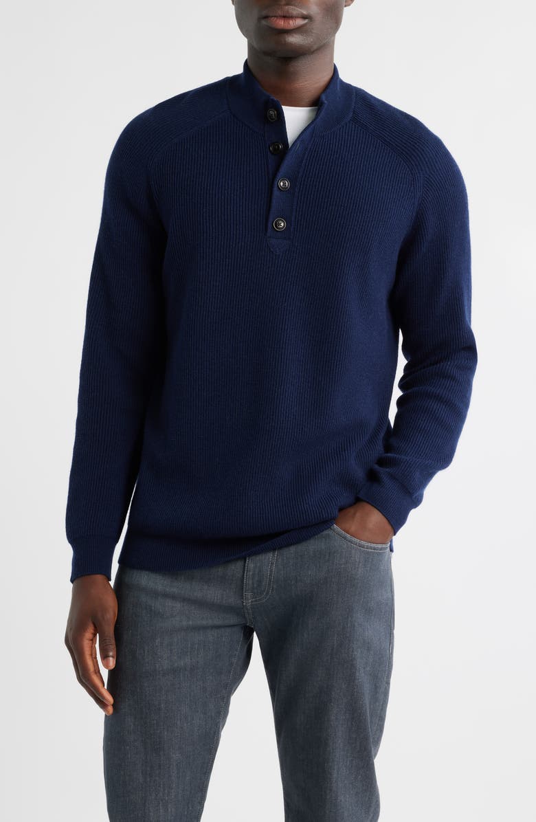 Peter Millar Brant Merino Wool & Cashmere Mock Neck Sweater, Main, color, Navy
