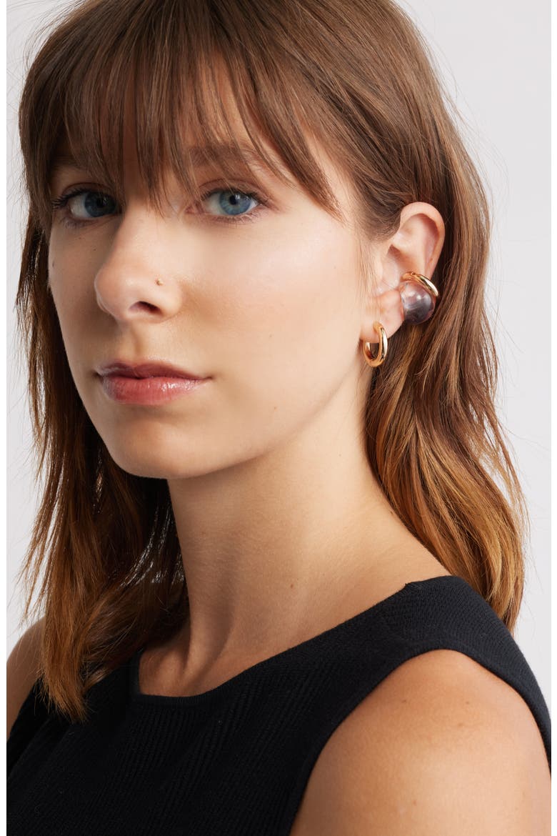 Hoop Earring & Ear Cuff Set, Alternate, color, CLEAR- GOLD