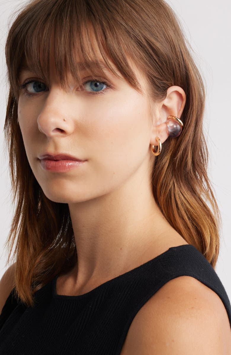 Open Edit Hoop Earring & Ear Cuff Set, Alternate, color, Clear- Gold