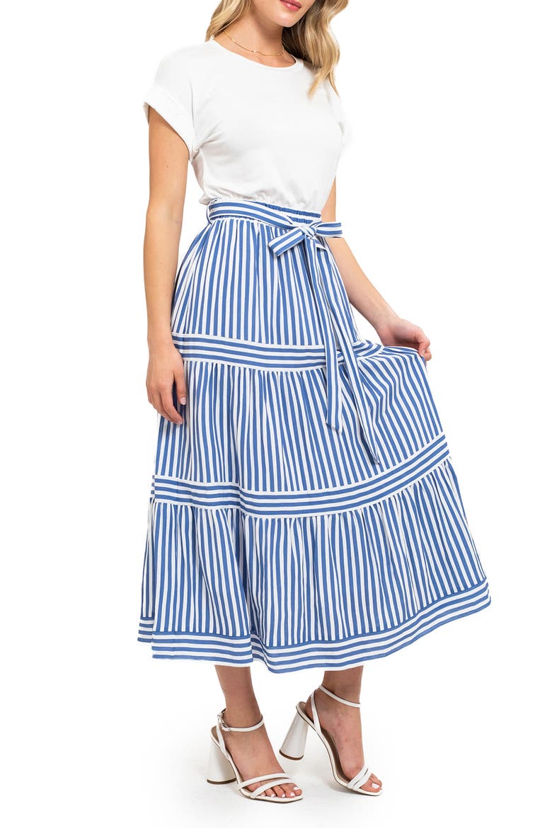 Tiered Midi Dress, Alternate, color, BLUE MULTI