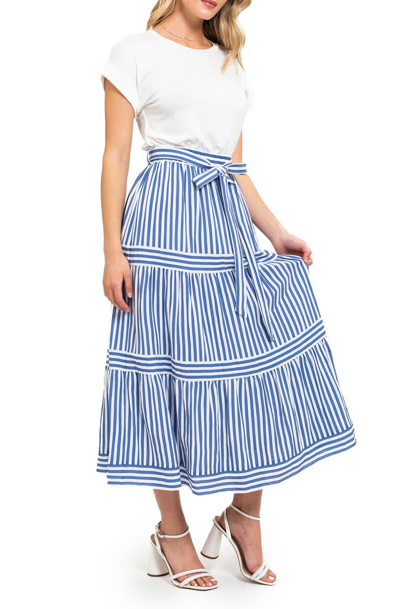 AUGUST SKY Tiered Midi Dress, Alternate, color, Blue Multi