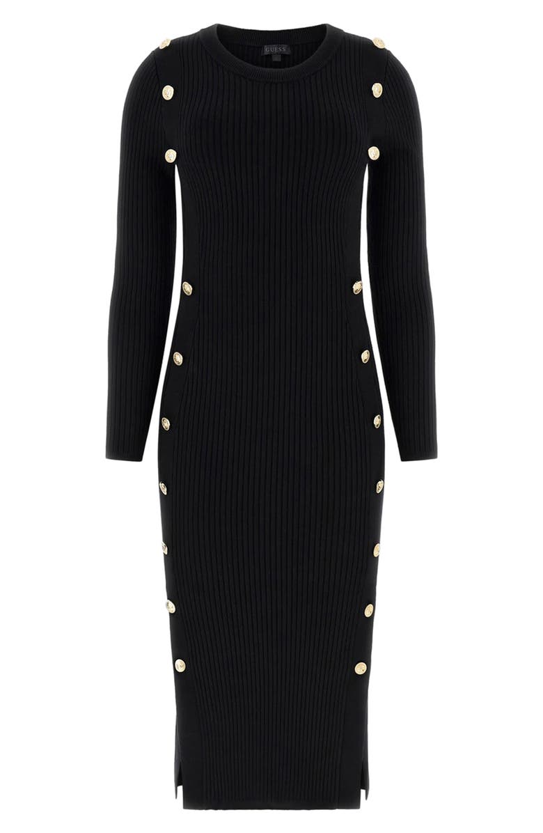 GUESS Ribbed Long Sleeve Sweater Dress, Main, color, Jblack-Black