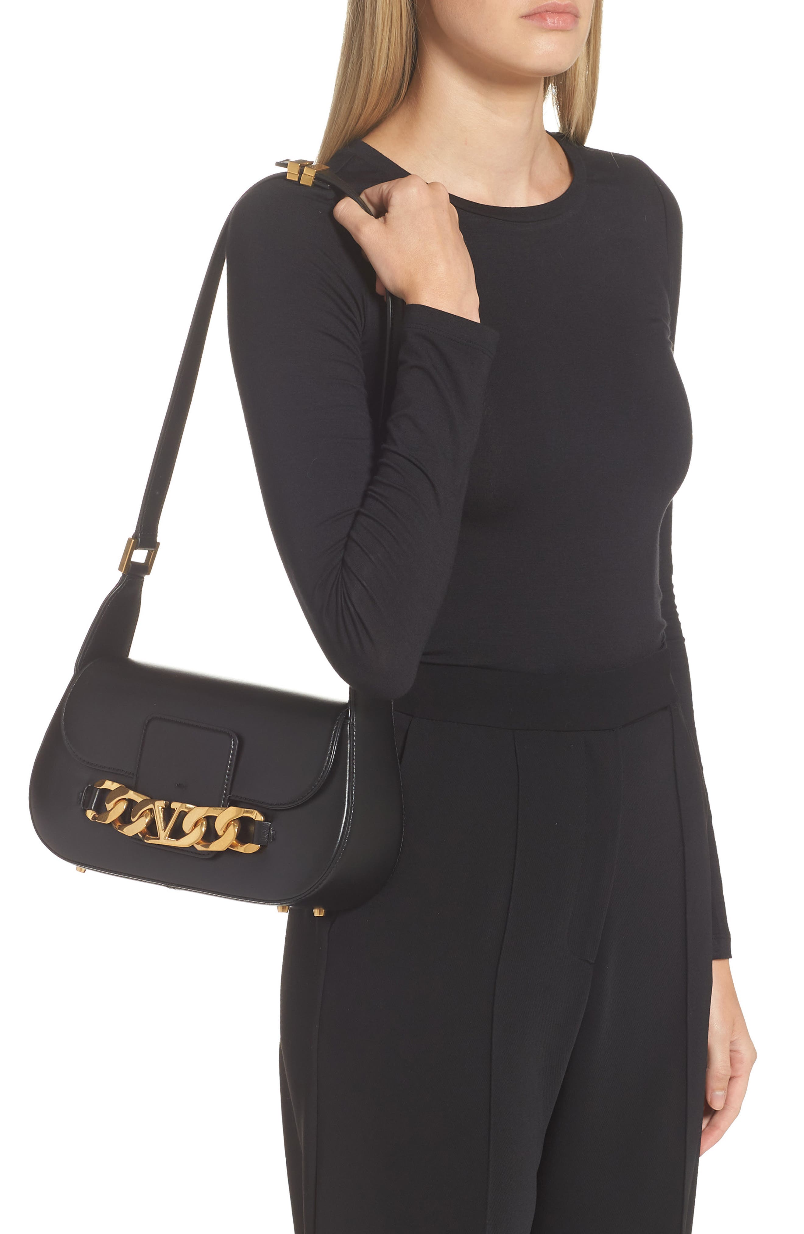 Valentino Garavani VLOGO Chain Leather Shoulder Bag, Alternate, color, 