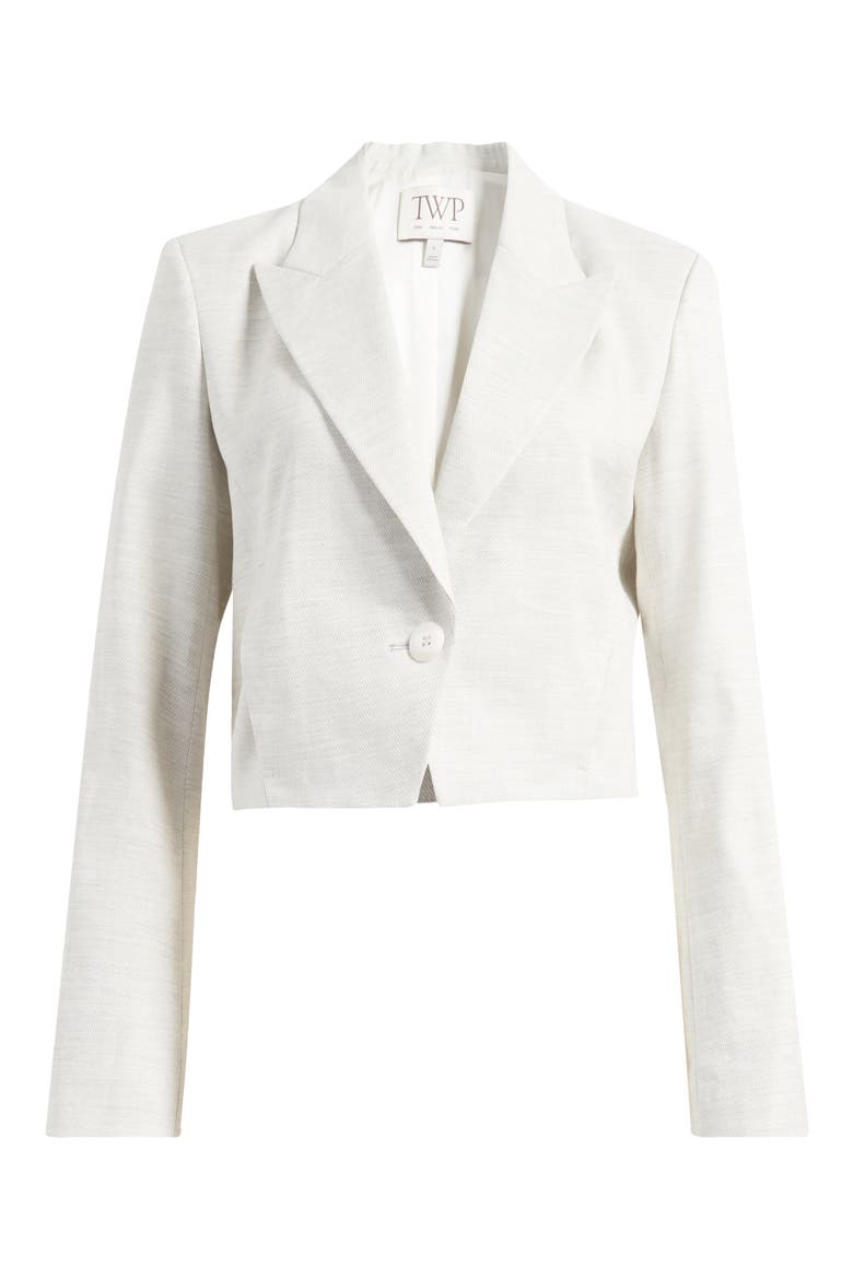 Peak Lapel Cotton & Wool Blend Crop Blazer, Main, color, GREY/ IVORY