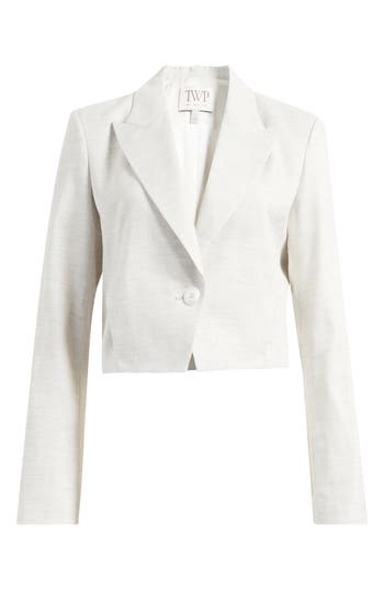 TWP Peak Lapel Cotton & Wool Blend Crop Blazer in Grey/Ivory at Nordstrom Rack, Size Small