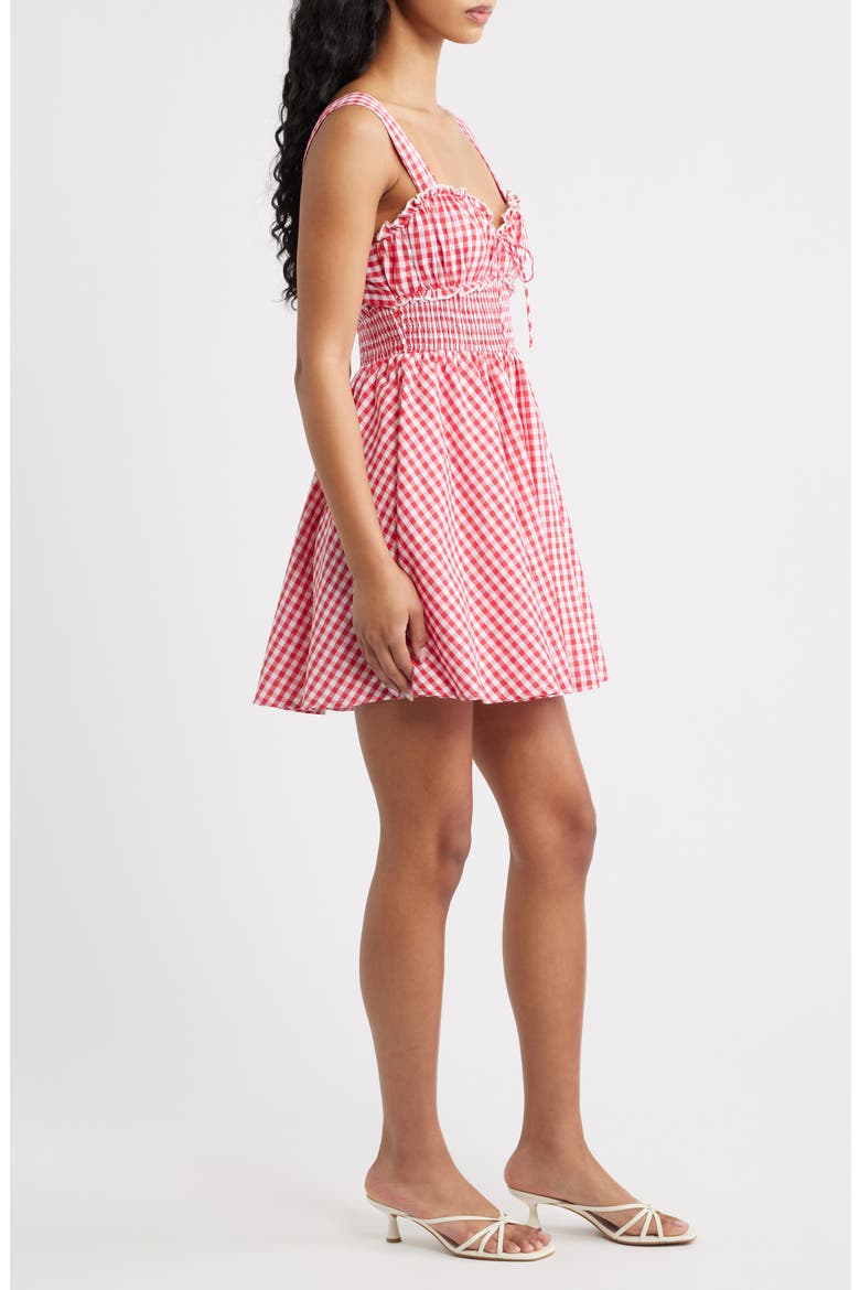 Naima Gingham Smocked Waist Minidress, Alternate, color, RED GINGHAM