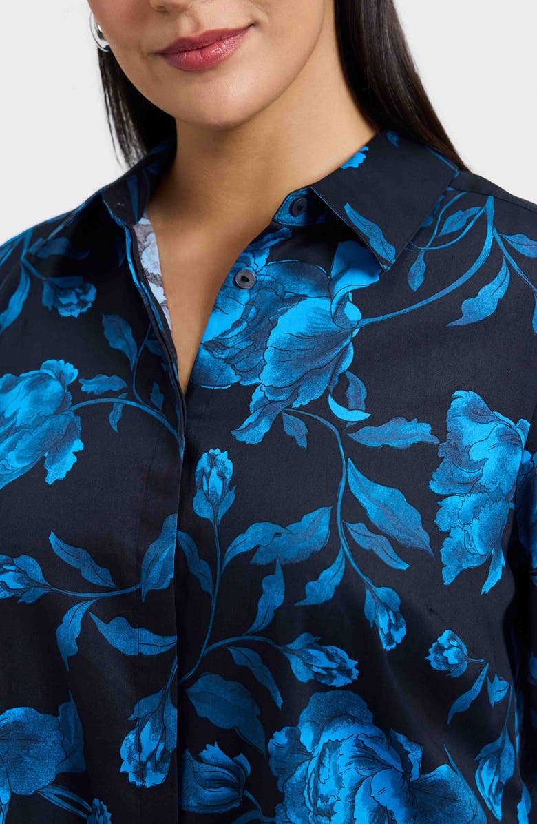 Foxcroft Olivia Floral Smocked Cuff Cotton Button-Up Shirt, Alternate, color, 