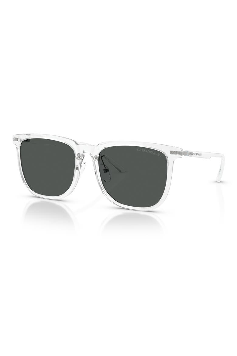 56mm Low Bridge Square Sunglasses, Alternate, color, SHINY CRYSTAL / DARK GREY