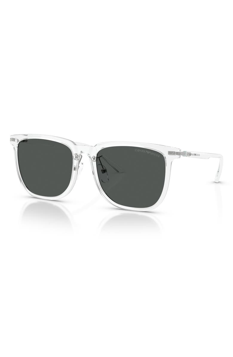Emporio Armani 56mm Low Bridge Square Sunglasses, Alternate, color, Shiny Crystal / Dark Grey