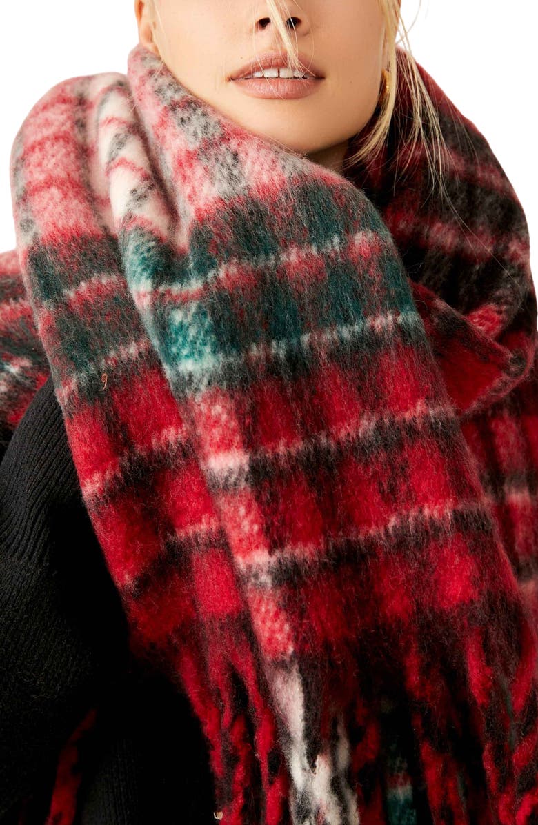 Free People Falling For You Plaid Brushed Blanket Scarf, Alternate, color,