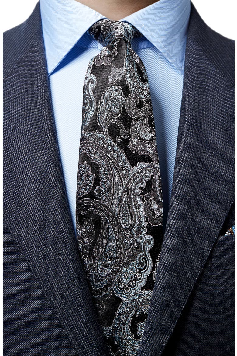 Paisley Silk Tie, Alternate, color, BLACK