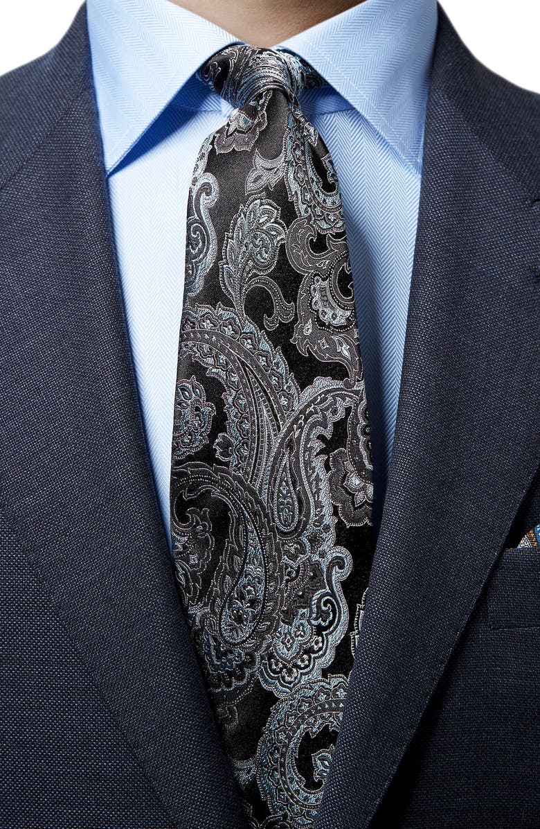 Eton Paisley Silk Tie, Alternate, color, Black