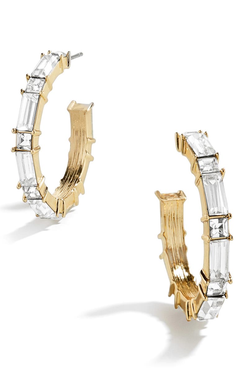 BaubleBar Rectangular Baguette Crystal Hoop Earrings, Main, color, 