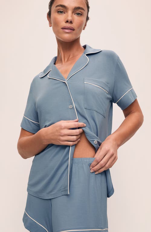 Eberjey Gisele Relaxed Jersey Knit Short Pajamas In Faded Denim/ivory