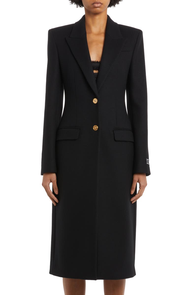 Versace Longline Wool Blend Peacoat, Alternate, color, 