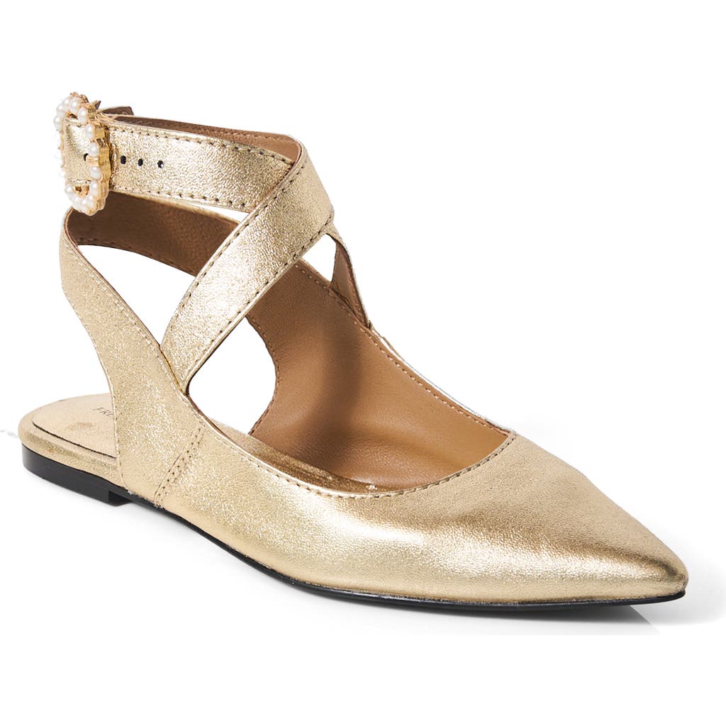 Free People Parisa Ankle Strap Pointed Toe Flat In Champagne Metallic