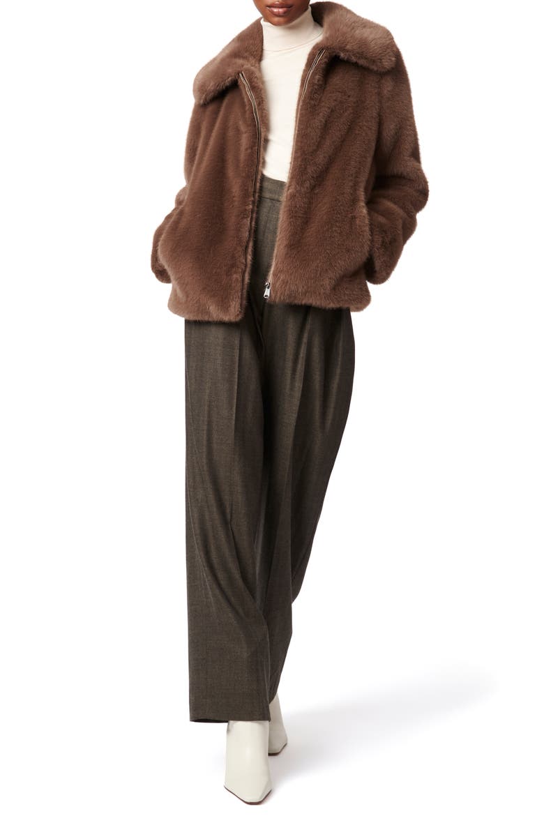 Faux Fur Jacket, Alternate, color, BROWN