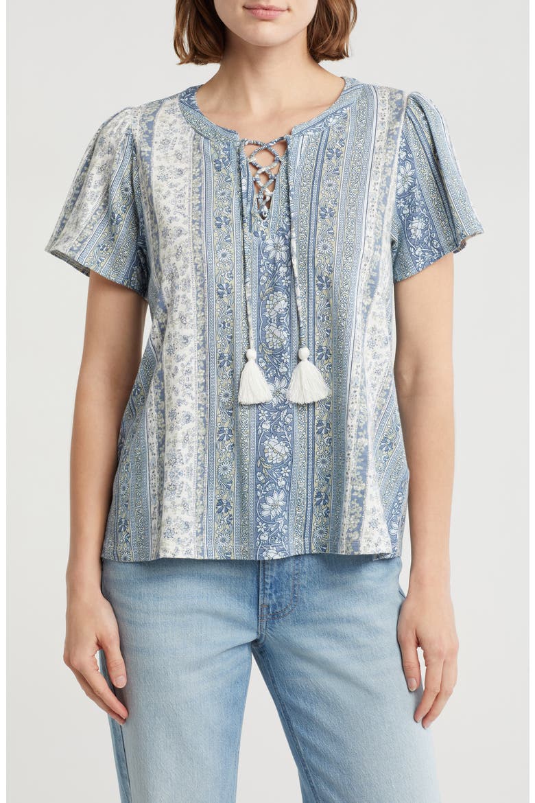 Lace Front Top, Main, color, BLUE COMBO