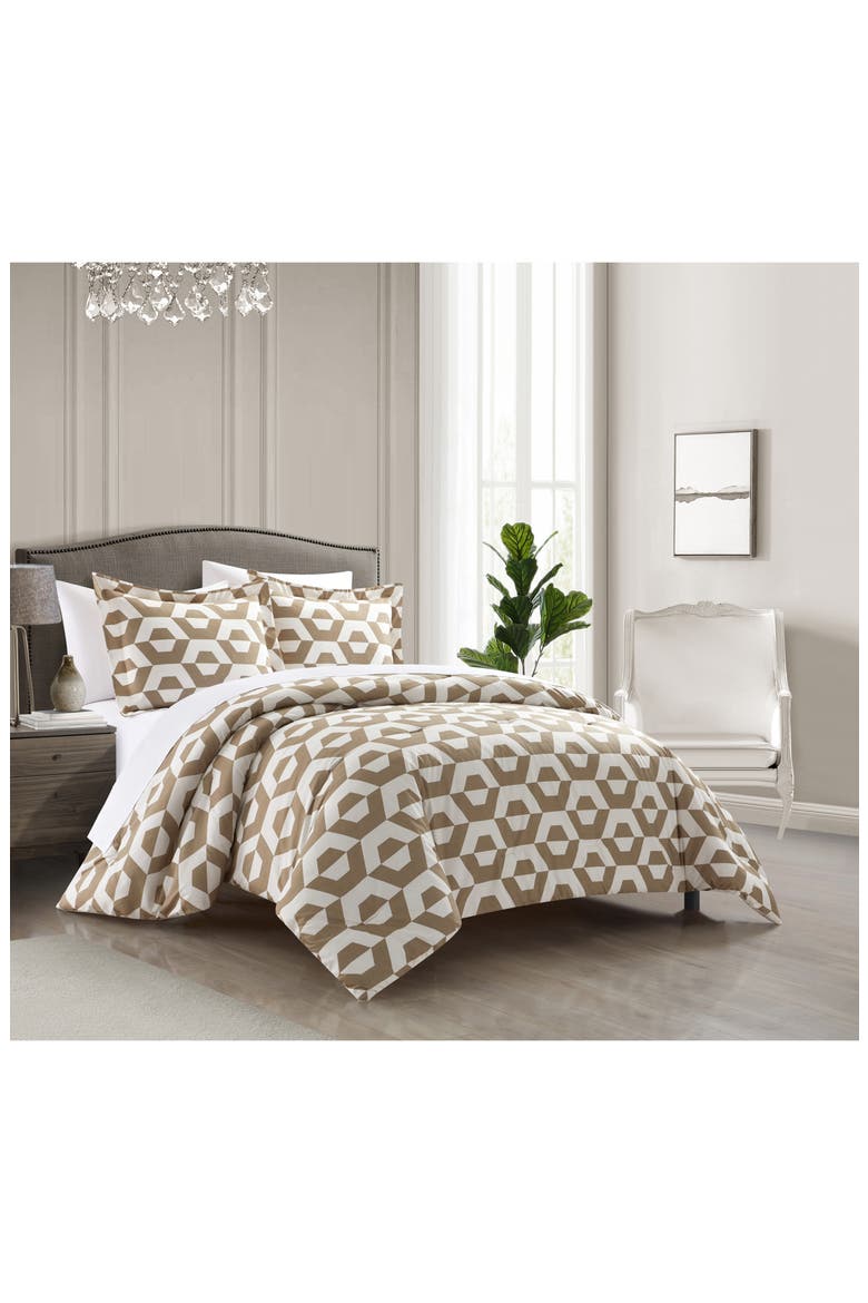 King Tudor Contemporary Geometric Duvet Cover Set - Beige, Alternate, color, BEIGE