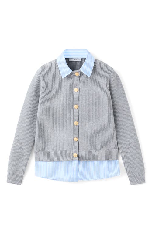 Mango Mixed Media Cardigan In Gray