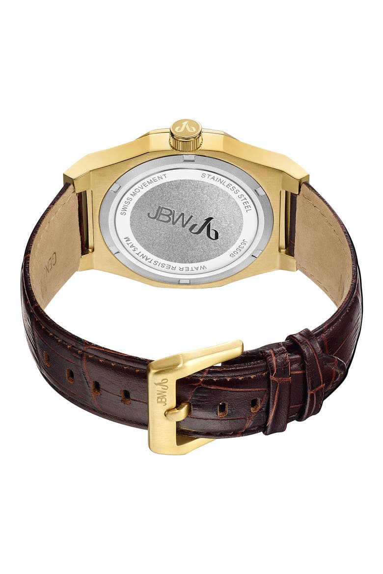 Men's Apollo Diamond Embossed Leather Watch, 44mm - 0.10 ctw, Alternate, color, GOLD