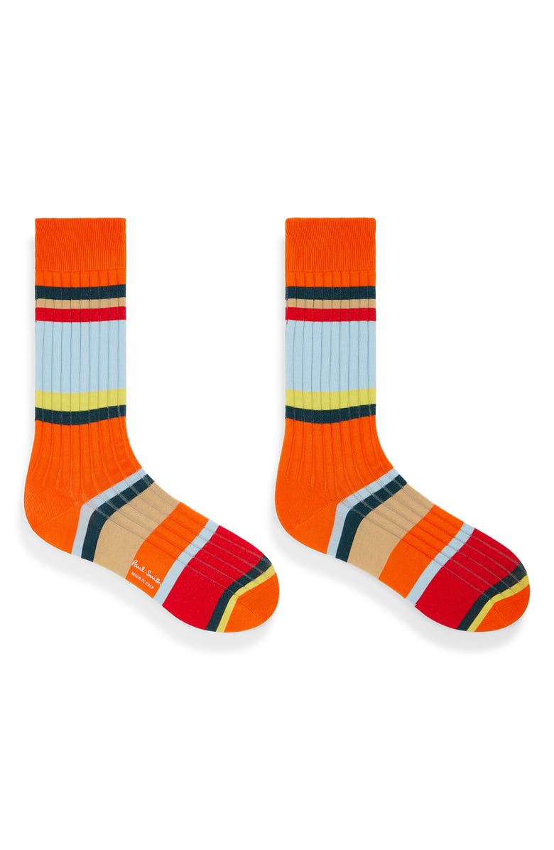 Paul Smith Stripe Rib Cotton Blend Dress Socks, Alternate, color, 16_Orange